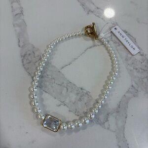 Ann Taylor Pearl Rhinestone Crystal Statement Necklace